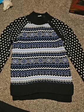 Talbots Black, Blue and White Fair Isle Turtleneck Sweater